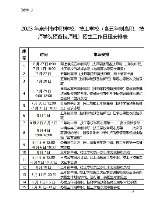 2023年泉州市中等職業(yè)學(xué)校和技工學(xué)校招生工作方案全文來了
