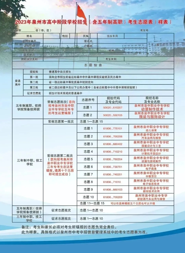 泉州市泉中職業中專學校2024年中職志愿填報指南